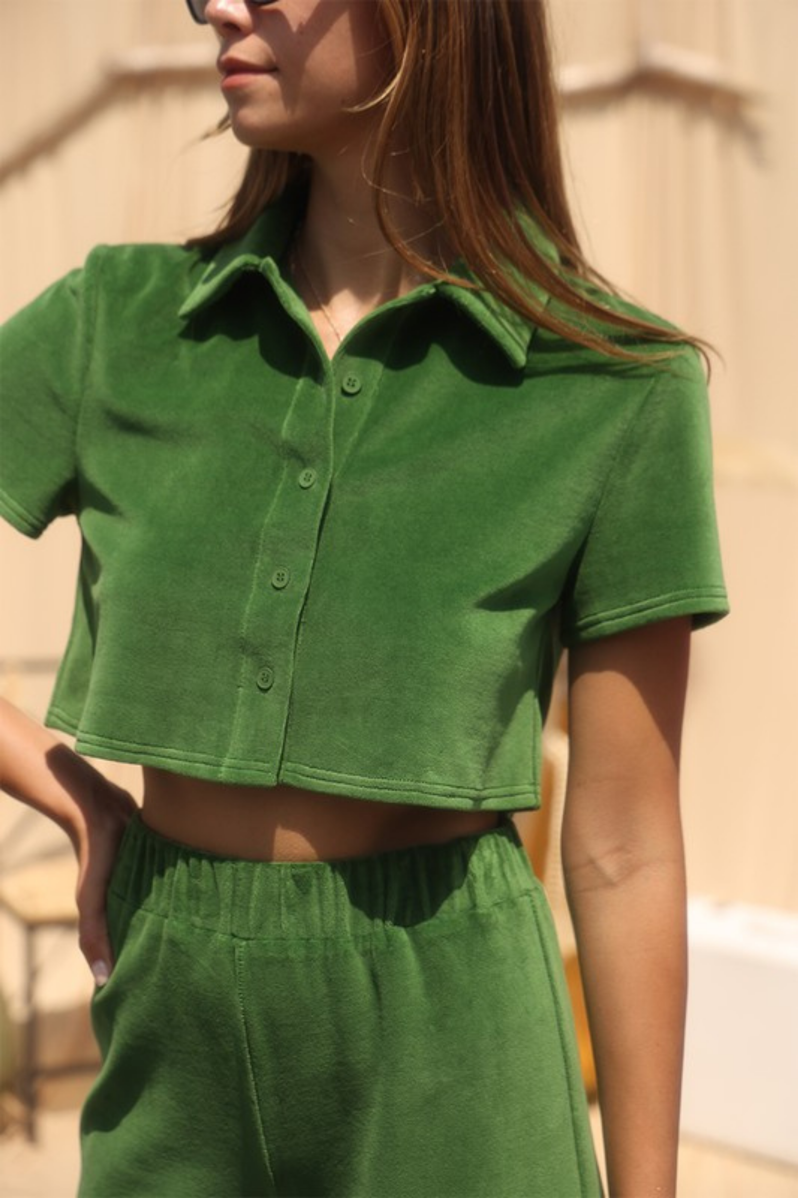 Calista Button Down Crop
