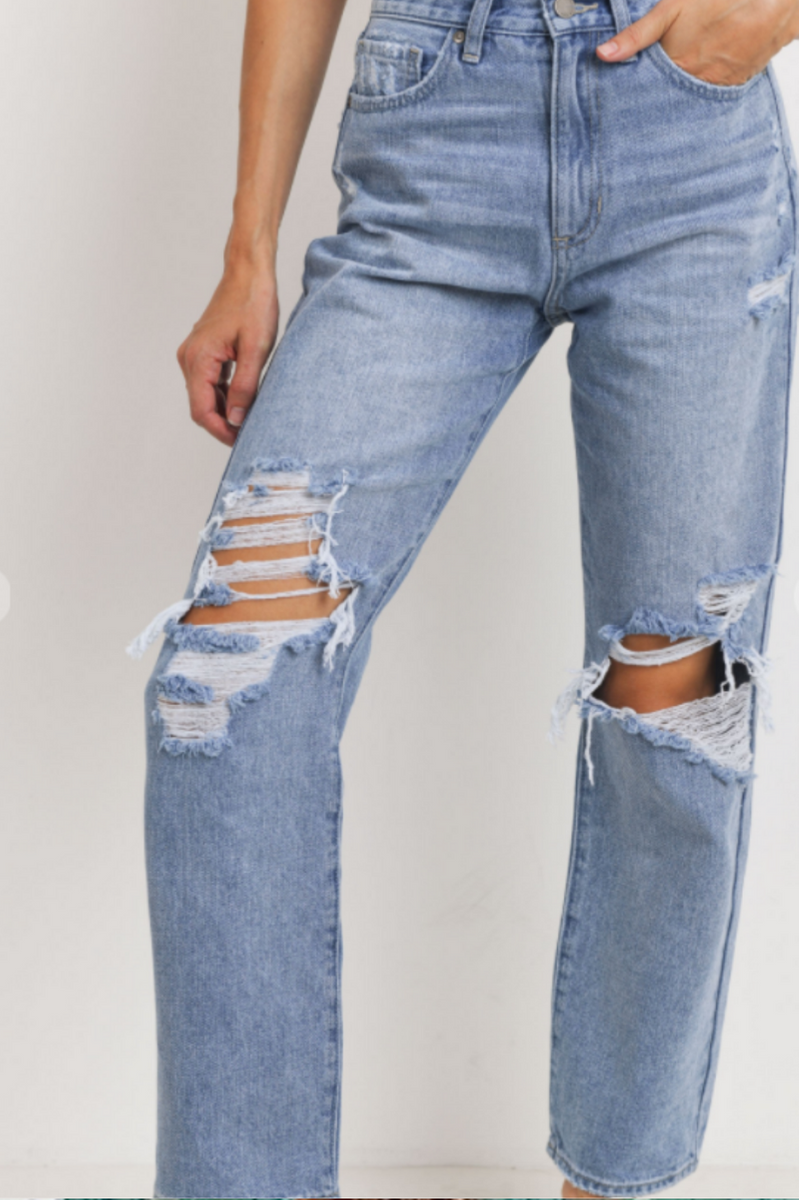 Nelly High-Rise Distressed Jeans
