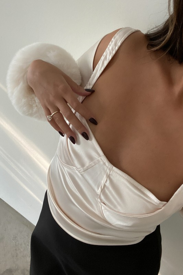 Faux Fur Satin Bolero - Nala Gray