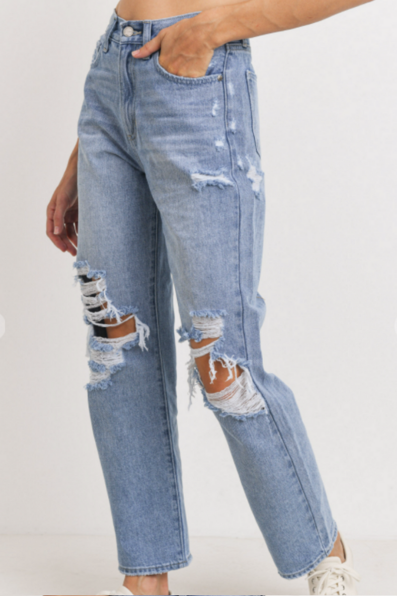 Nelly High-Rise Distressed Jeans